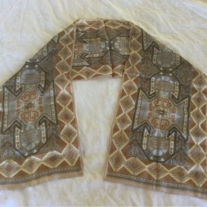Silk Scarf  Geometric Rectangle Gold Gray Brown Art Deco (I9)